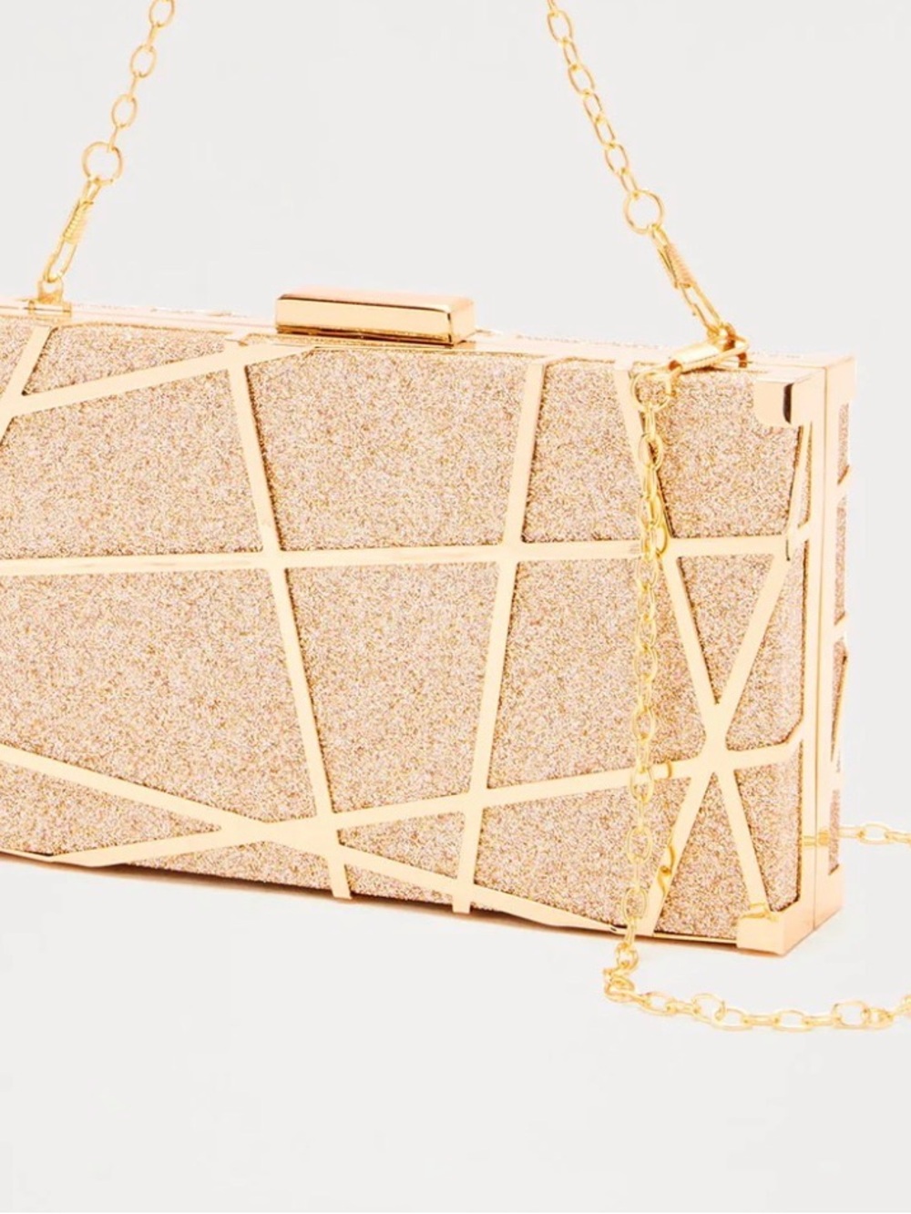 Fashion Nova Gold Glitter Geometric Box Clutch